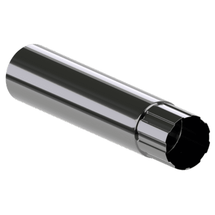 Lietvamzdis 3 m, 90 mm skersmens: blizgus, cilindro formos metalinis vamzdis su briaunotu šešiakampiu galu, rodomas vienspalviame baltame fone.