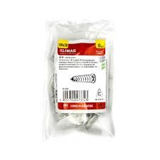 Skaidriame plastikiniame maišelyje yra 10 metalinių Kaištis į polistirola (85 mm) su balta ir raudona KLIMAS etikete, kurioje nurodyta informacija apie gaminį ir brūkšninis kodas.