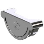 Blizganti, metalinė "Latako aklė universali 125 mm" su pusapvaliu dangteliu ir iškilusiu lašo simboliu centre, lygiais kraštais ir modernia apdaila, parodyta iš šono baltame fone.