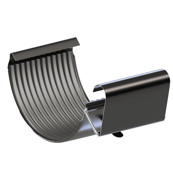 Latako sujungimas 125 mm, juodos spalvos. Latako detalė.