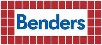 Benders logotipas su raudonu plytų rėmeliu. Benders.