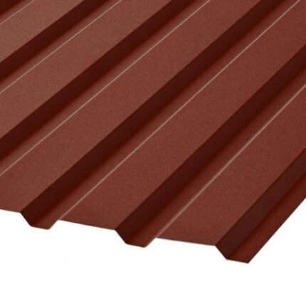 Trapecinis T18 profilis, rudos spalvos metalinis stogas. Sieninis arba stoginis profilis.