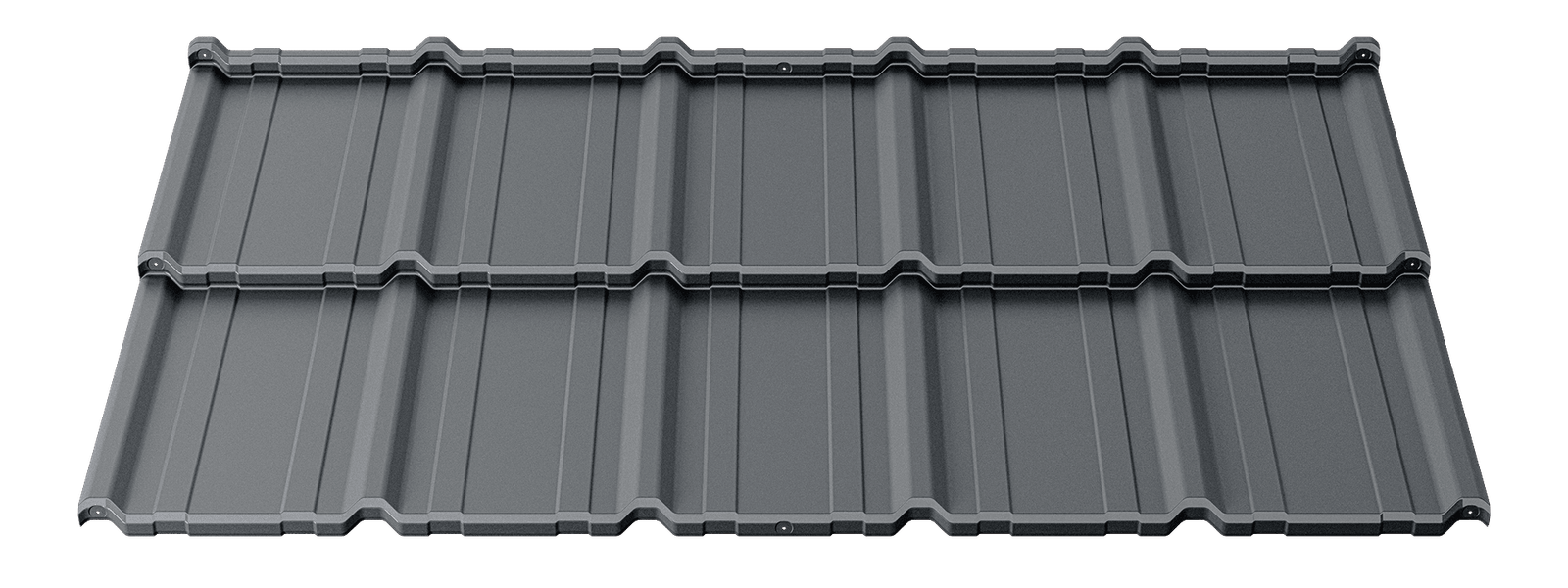 Plienine Moduline Stogo Cerpe Como Pilka Plieninė modulinė stogo čerpė Como, pilka spalva, stogo danga.