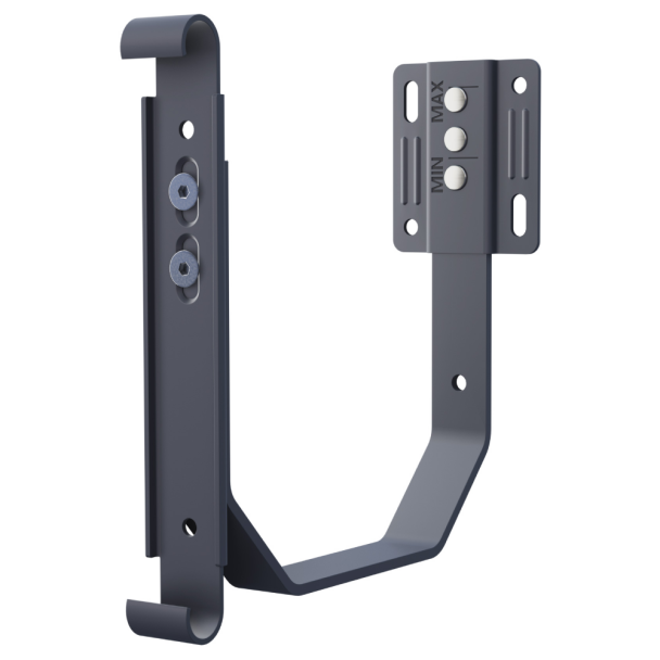 Reguliuojamas maskuojamuosios dalies laikiklis su MIN ir MAX ženklais.