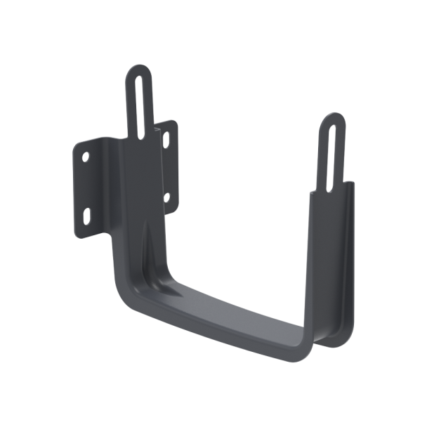 preview_product_custom_917 Latako universalus laikiklis 135 mm" yra juodas metalinis L formos sieninis laikiklis su dviem vertikaliomis rankenomis ir keturių skylių montavimo plokštele, skirtas daiktams prie sienos atremti arba laikyti.