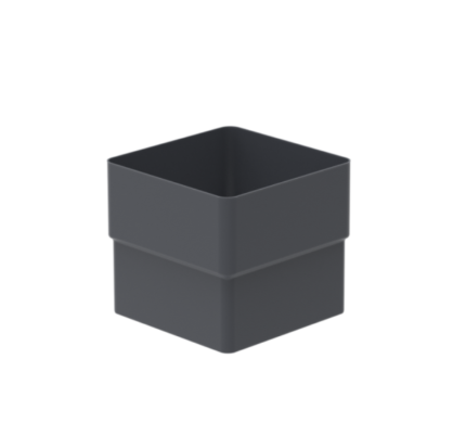 Lietvamzdžio sujungimas 80x80 mm, pilkos spalvos. Stačiakampio formos lietvamzdžio detalė.