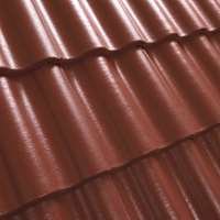 Raudonos betoninės čerpės stogo danga. Benders Palema Candor tekstūra.