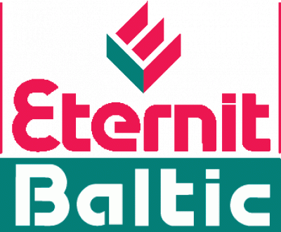 Eternit Baltic" logotipas, naudojamas meniu-lietaus nuvedimo sistemoms.