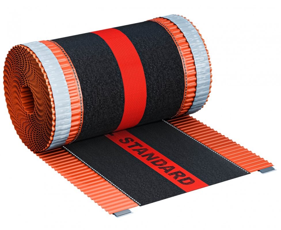 Kraigo sandarinimo juosta "Standard" 300 mm, suvyniota į ritinį. Oranžinė spalva, juoda juosta su užrašu "Standard".